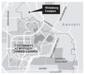 Map shows Weinberg Campus in Amherst
